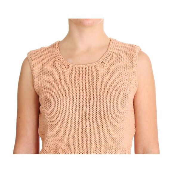 PINK MEMORIES Peach Knit Sleeveless Crop Top Women Pink Sweaters - Picture 3 of 6